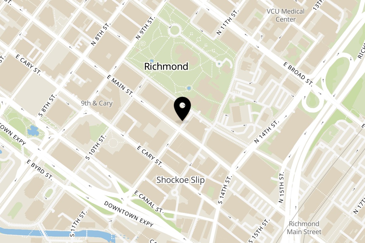 Map showing the location of The British Embassy Fish and Chips on 1116 E Main St in Richmond